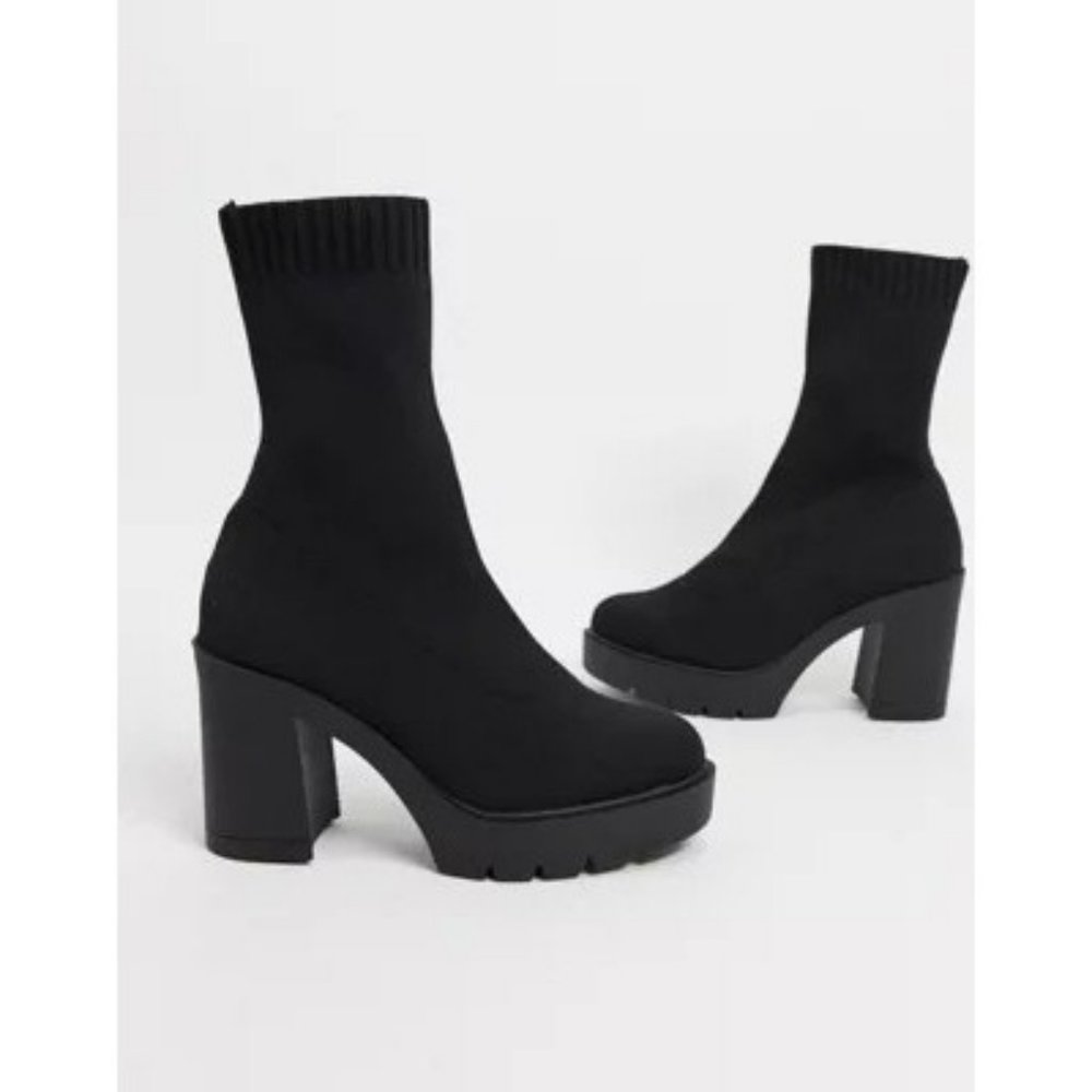 New ASOS DESIGN Evanna Chunky Knitted Sock Boots - Black - Size 10